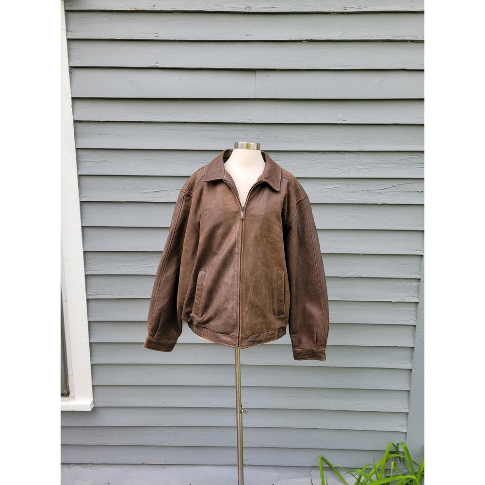 Vintage 90s y2k Croft & Barrow Bomber Jacket Brown Genuine Leather Distressed XL
